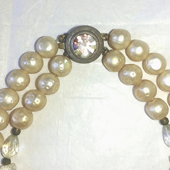 BAROQUE PEARL & AURORA BOREALIS GLASS CRYSTAL NECKLACE - DOUBLE STRAND - Picture 3 of 9
